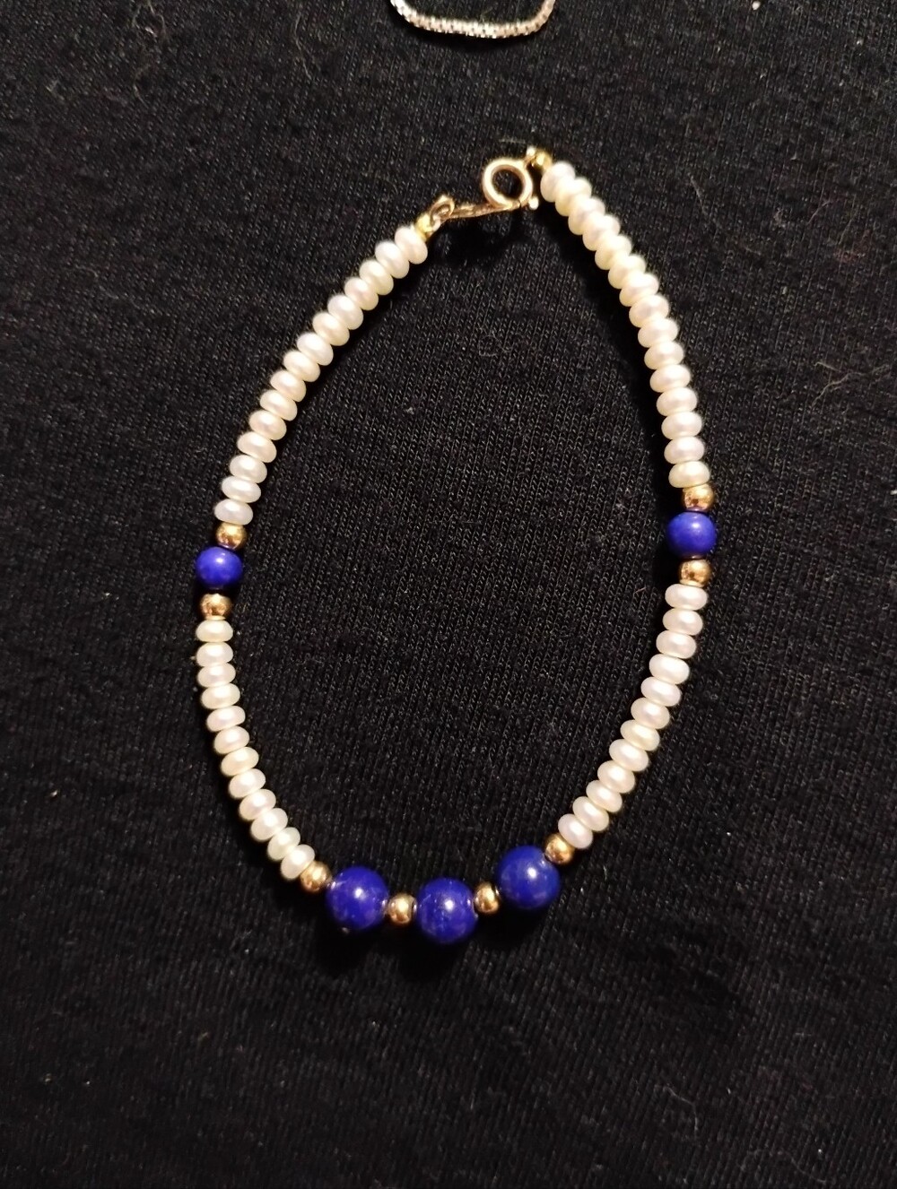Pearl, Blue Lapis, and 14K Beads and clasp Women's Bracelet - Gold Accent